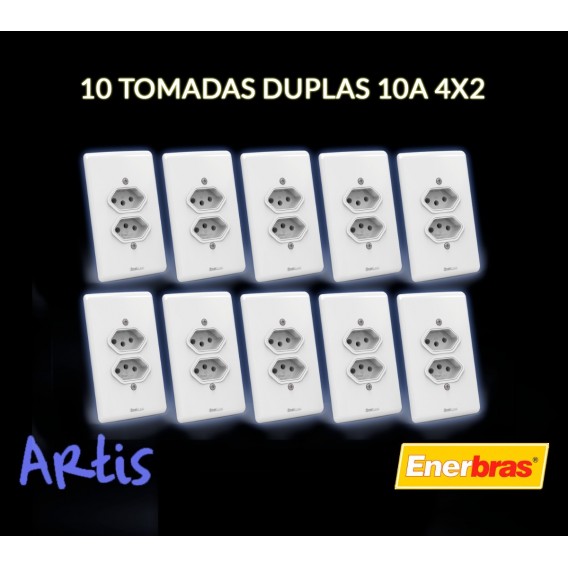 KIT 10 TOMADAS DUPLA 10A 4X2 - ENERBRAS ARTIS BRANCO - KIT10EA